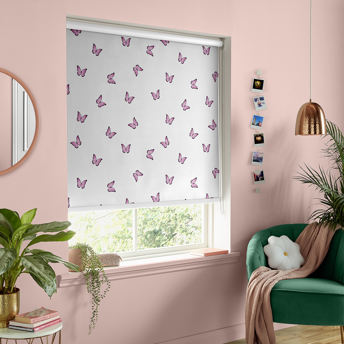 Product photograph of Skinny Dip Butterfly Pink Roller Blind from Choice Furniture Superstore.